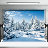 Lofaris Snowy Mountain Fir Forest Blue Sky Winter Backdrop